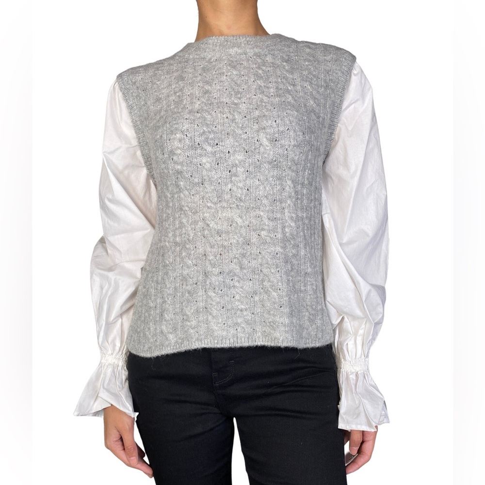Something Navy mixed media cable sweater